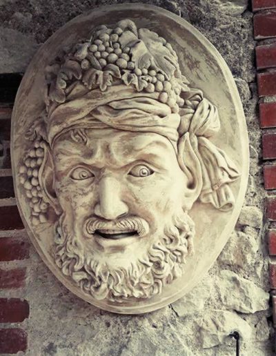 Sculpture mascaron en argile et plâtre - Dieu du vin - Bacchus